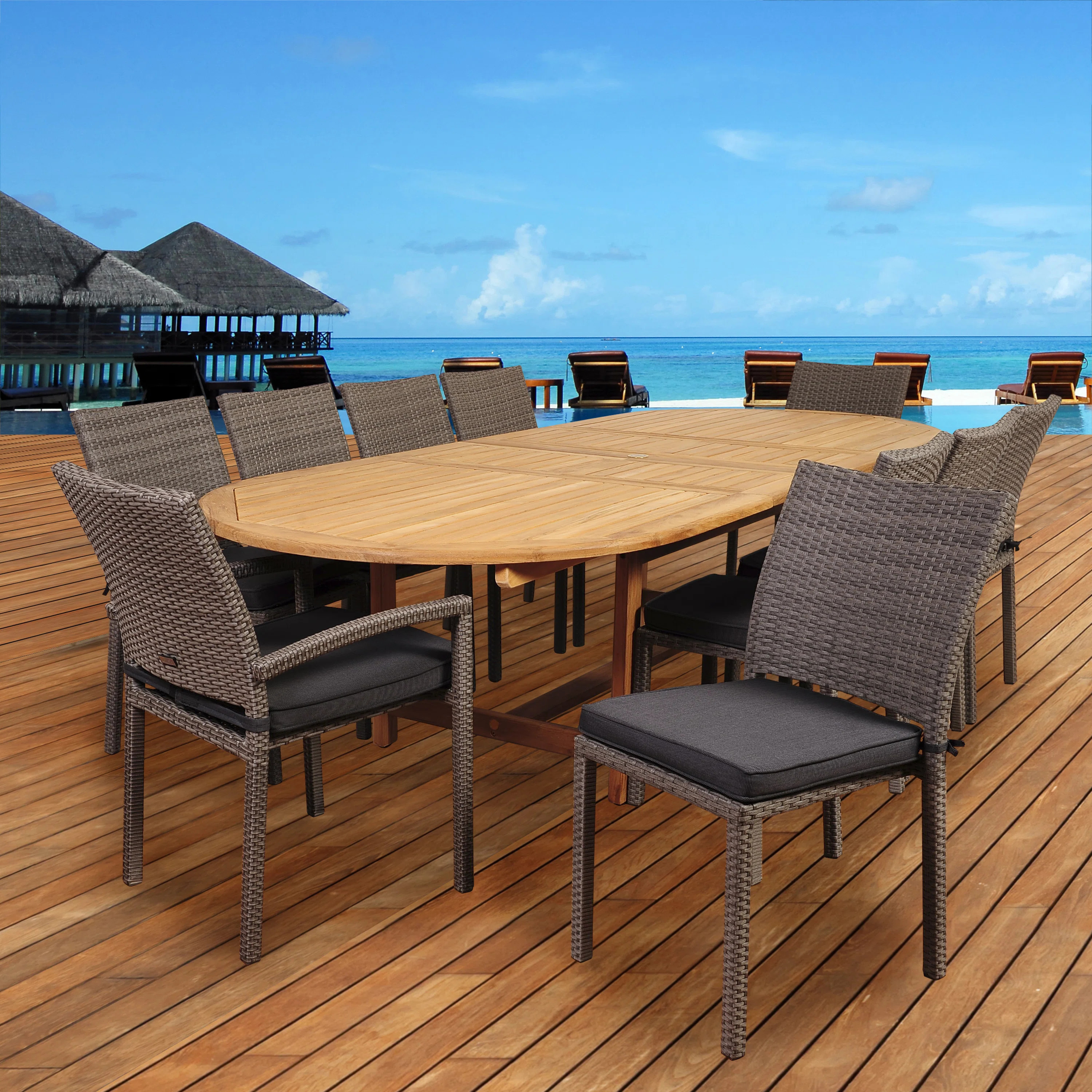 Anautica 10 - Person Teak Patio Dining Set with Oval Table | Wayfair North America