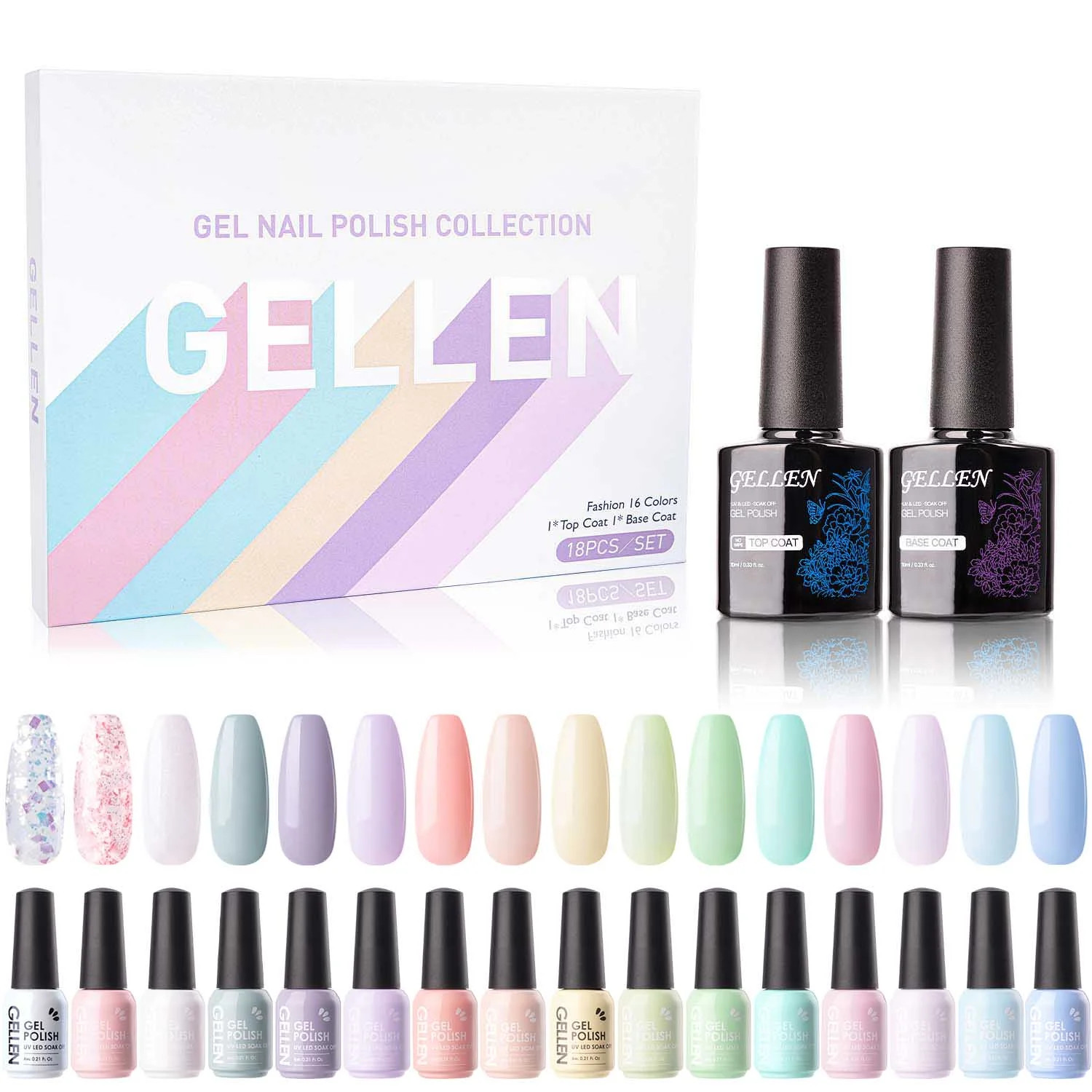 Gellen 16 Colors Gel Nail Polish Kit, With Top Base Coat - Fresh Macaron Girly Colors Collection | Walmart (US)