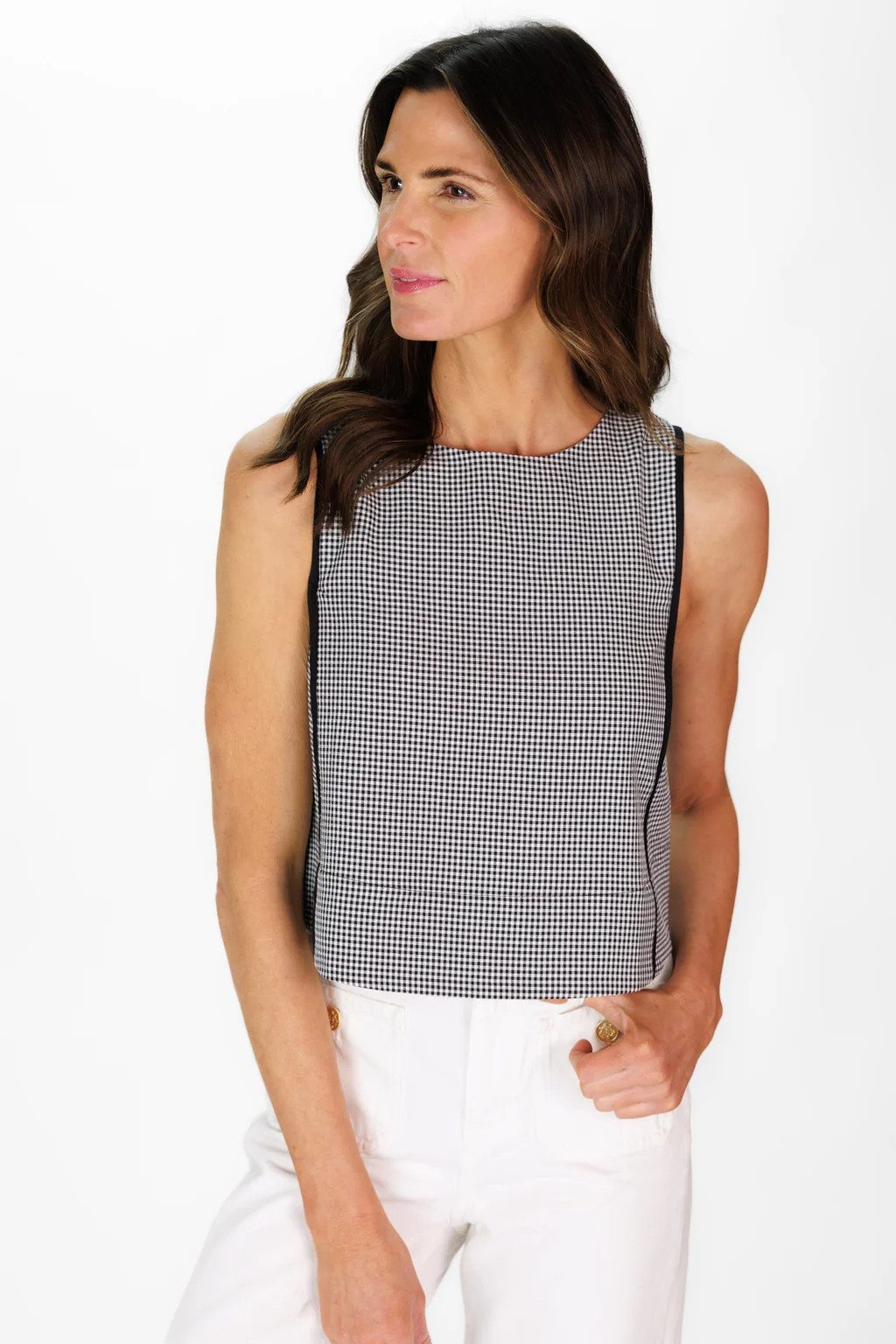 Troye Top in Black Mini Gingham Seersucker | Duffield Lane