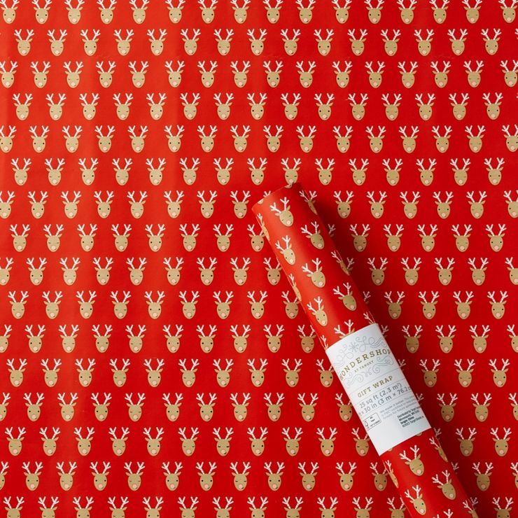 25 sq ft Reindeer Gift Wrap Red - Wondershop&#8482; | Target