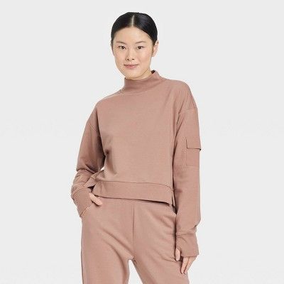 Women&#39;s French Terry Butter Wash Sweatshirt - All in Motion&#8482; Taupe XS | Target