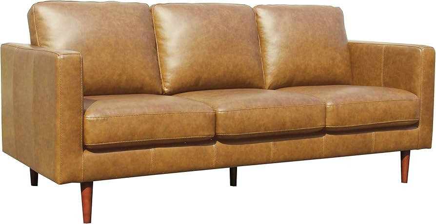 Amazon Brand - Rivet Revolve Modern Sofa Couch, 80"W, Caramel Leather | Amazon (US)