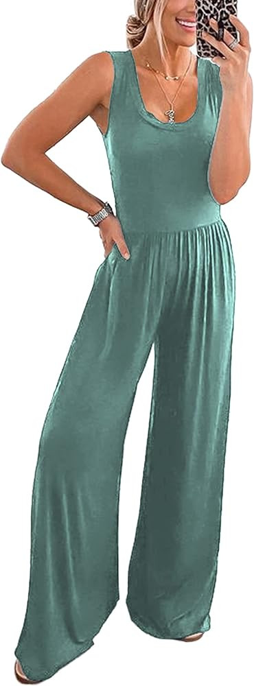 PRETTYGARDEN Women’s Summer Sleeveless Tank Jumpsuits High Waist Low Cut Casual Scoop Neck Fit ... | Amazon (US)