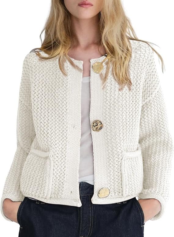 Arssm Womens Cardigan Sweaters 2024 V Neck Long Sleeve Sweater Button Down Knit Sweater Top with ... | Amazon (US)