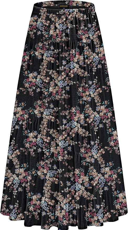Women's Chiffon Elastic High Waist Pleated A-Line Maxi Skirts | Amazon (US)