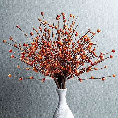JINGHONG 6 Pack Fall Berry Stems 17" Tall Orange Berry Picks Artificial Floral Picks for Vases Centerpieces AutumnThanksgiving Harvest Festival Celebration(Orange) | Amazon (US)