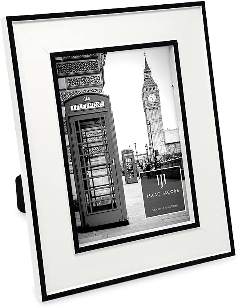 Isaac Jacobs 5x7 White w/Black (Vertical & Horizontal) Double Border Picture Frame w/Black Fabric... | Amazon (US)