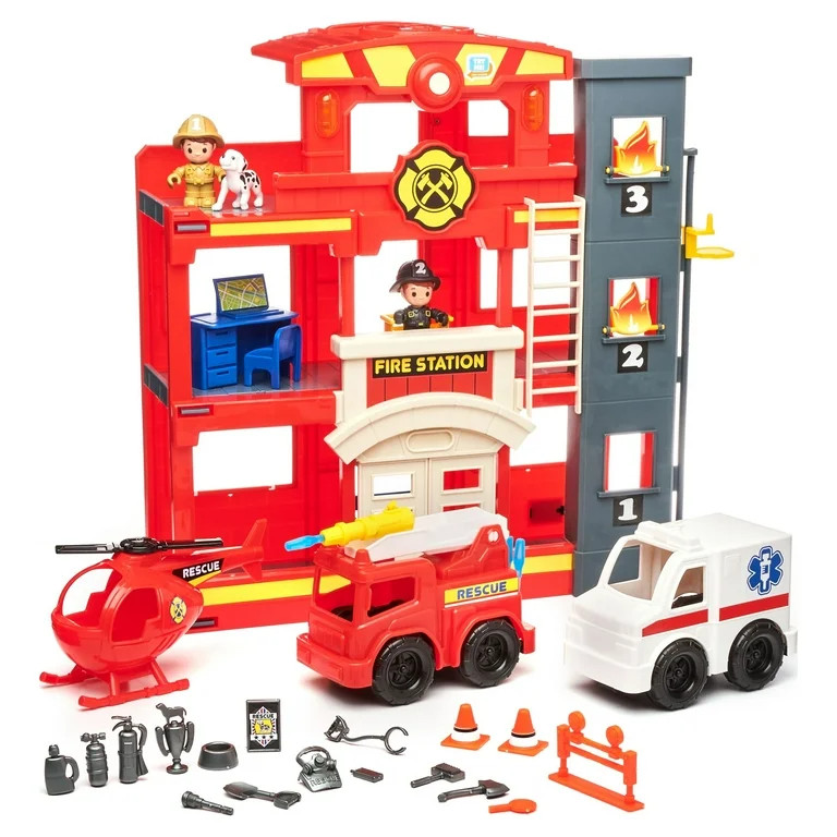 Kid Connection Fire Station Emergency Vehicle Playset (31 Pieces) | Walmart (US)