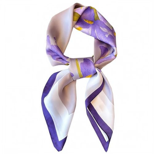 ODYQIG Silk Scarf for Women Neck Hair Bandanas Fashion Satin Scarf Square Handbag Purse Scarves for Women Lightweight, Purple Flower | Amazon (US)