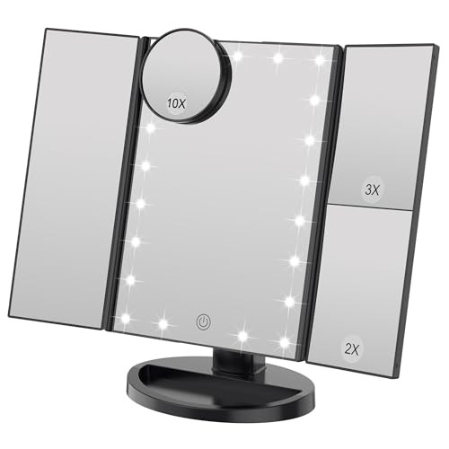 WEILY Lighted Makeup Mirror with 21 LED Lights, Dual Power Supply 2X/3X Magnifying LED, Adjustable Brightness and Angle (Black) | Amazon (UK)