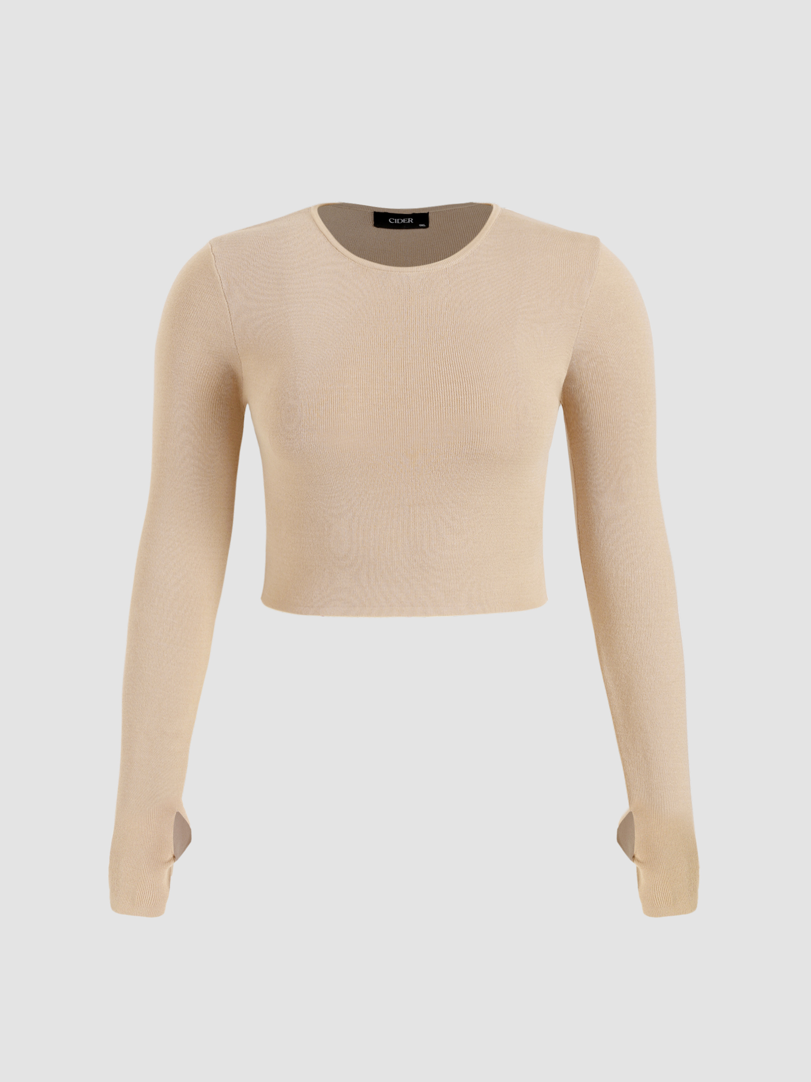 Knit Fabric Solid Bodycon Knitted Crop Top Curve & Plus For School Daily Casual Work | Cider