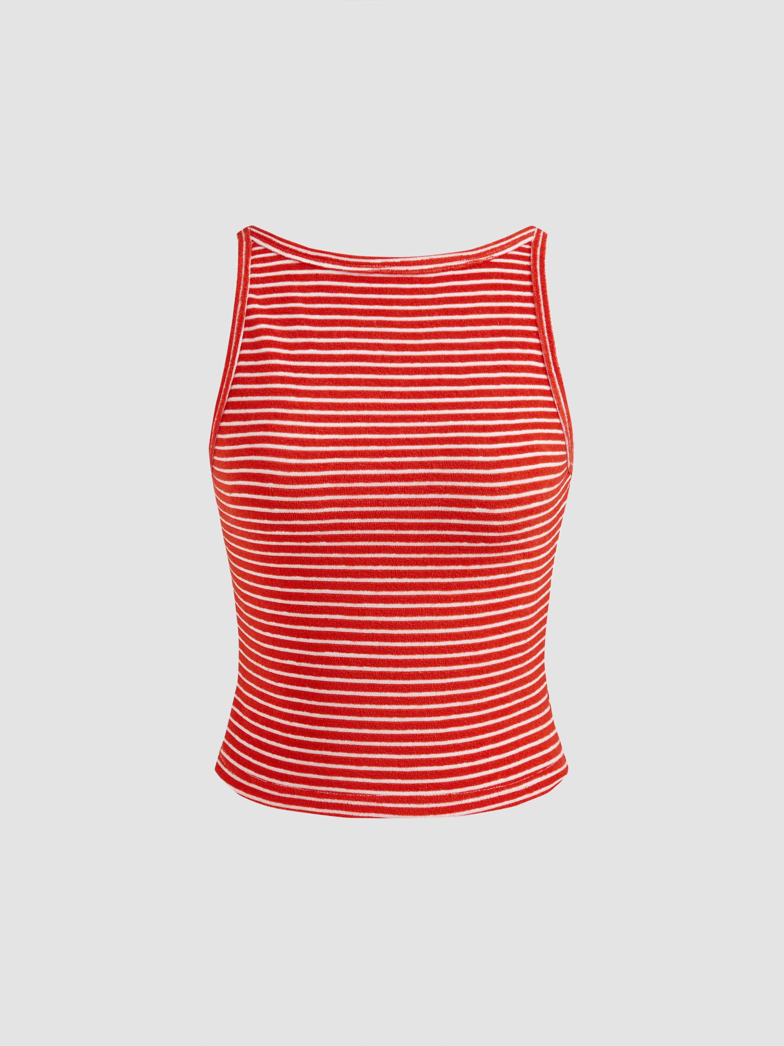 Cute Tops Cotton-blend Boat Neck Striped Crop Tank Top For Daily Casual | Cider