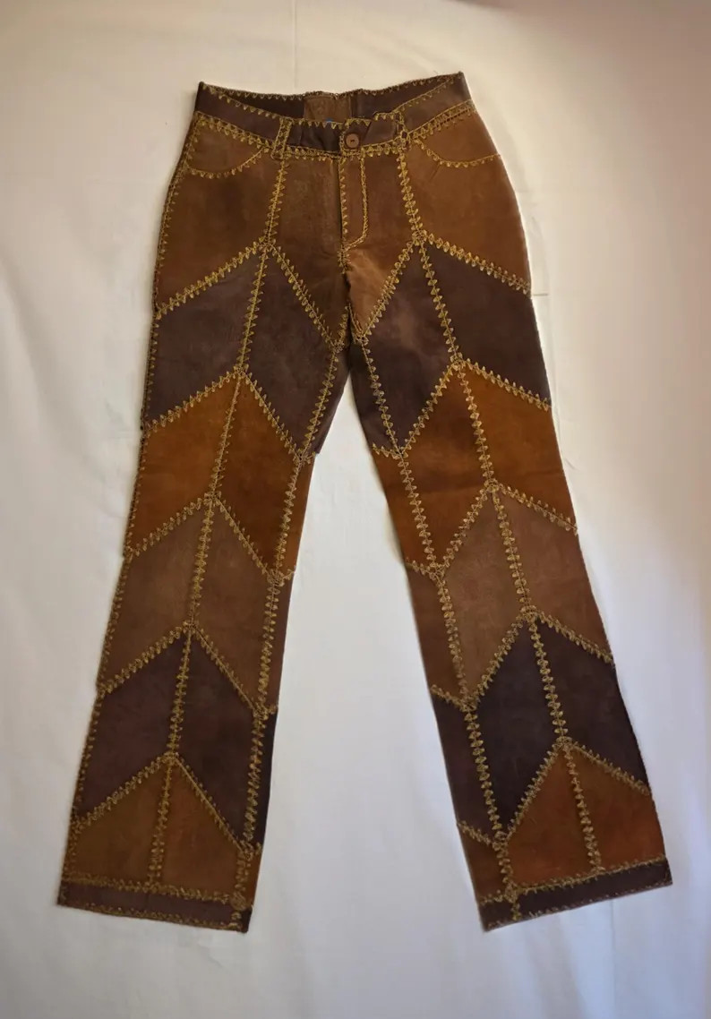 90s Patchwork Suede Leather Pants by Jean-cal - Etsy | Etsy (US)
