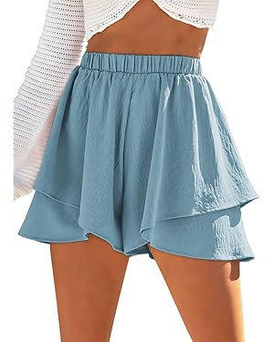 YOCUR Womens Flowy Casual Shorts Boho Simple Ruffle Tiered Skorts High Waist Wide Leg Loose Beach... | Amazon (US)