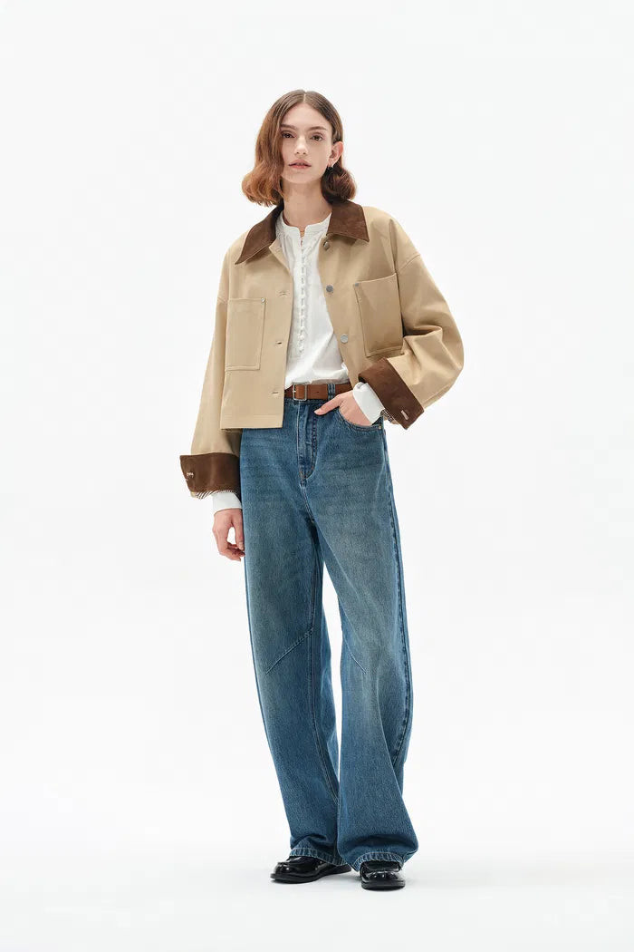 Morston Contrast Cropped Jacket in 100% Cotton Twill | Fabrique