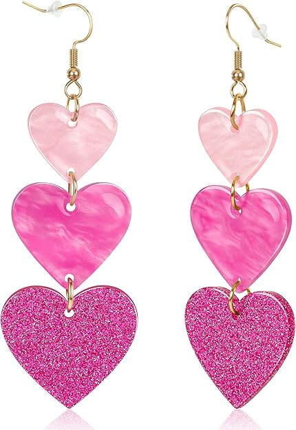 Valentines Earrings, Acrylic Heart Earrings, Pink Red Valentines Gifts for Her, Galentines Day Je... | Amazon (US)