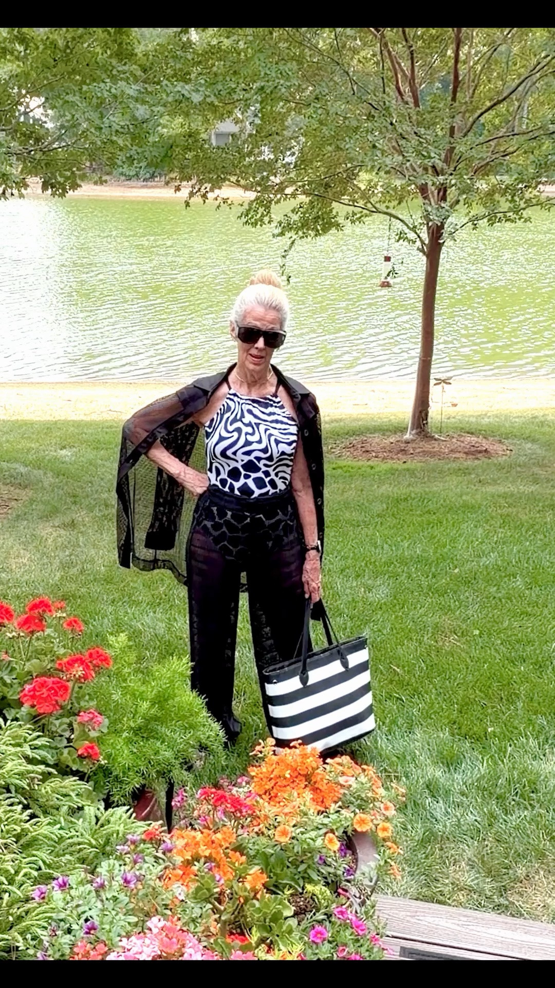 79 yo MeMaw is wearing an animal print one piece swimsuit with a cover up and trying to get the courage  to enjoy her bathing suit any way she wants! Inch by inch you can do it!! Do you. Be you!! #fyp #trending #fashion #swimsuit #style