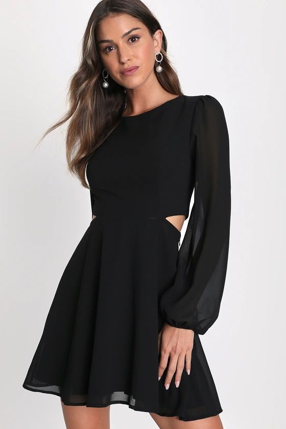 Garden Bliss Black Long Sleeve Cutout Mini Dress | Lulus (US)