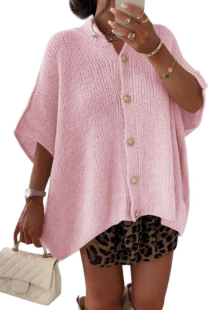 Saodimallsu Womens Oversized Cardigan Sweaters Short Sleeve Button Down Casual Lightweight Loose ... | Amazon (US)