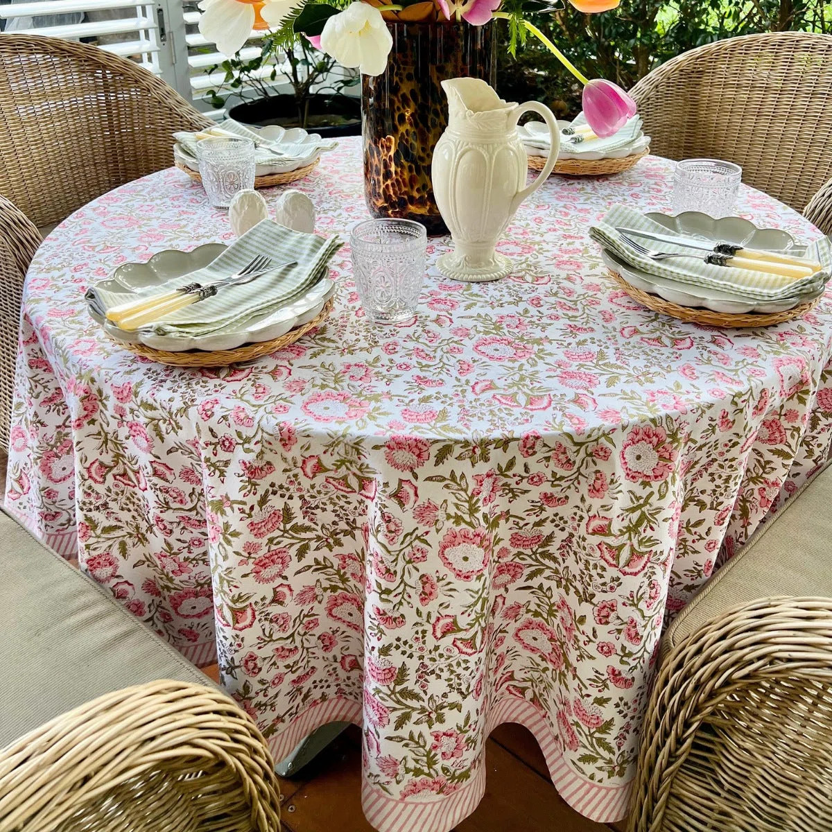 Round Tablecloth - Pink and Green Floral pattern | Wayfair North America