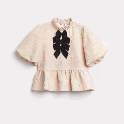 Girls pink bow peplum blouse top | River Island (UK & IE)