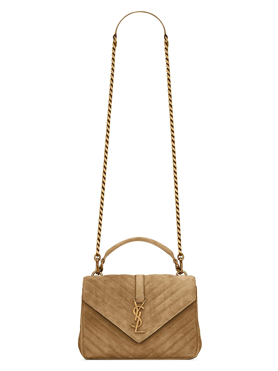 Women's College Medium Shoulder Bag in Quilted Suede - Golden Leaf | Saks Fifth Avenue