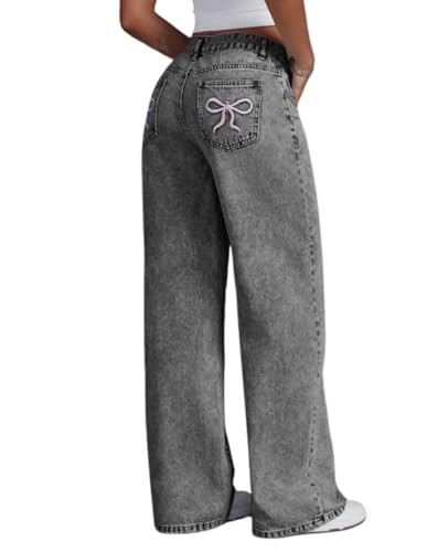 Baggy Jeans for Teen Girls Woman Bow Jeans High Waist Wide Leg Loose Pants Casual Streetwear Cute... | Amazon (US)