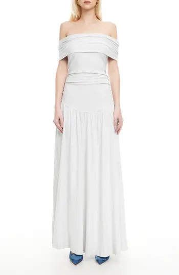 LIONESS Field of Dreams Off the Shoulder Maxi Dress in Soft Grey at Nordstrom Rack, Size Small | Nordstrom Rack