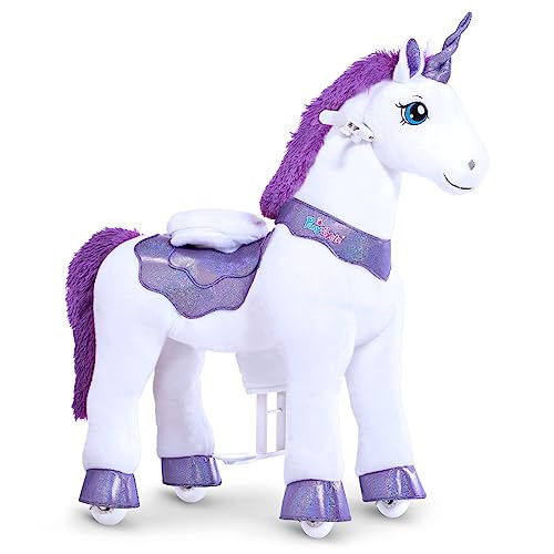 PonyCycle Ride on Unicorn for Kids 4-7 with Brake, Unicorn Gifts for Girls (35.4" Height/Size 4) Plush Interactive Riding Rocking Riding Horse Ride on Toy Spirit Toys Stuffed Animal Purple E413 | Amazon (US)