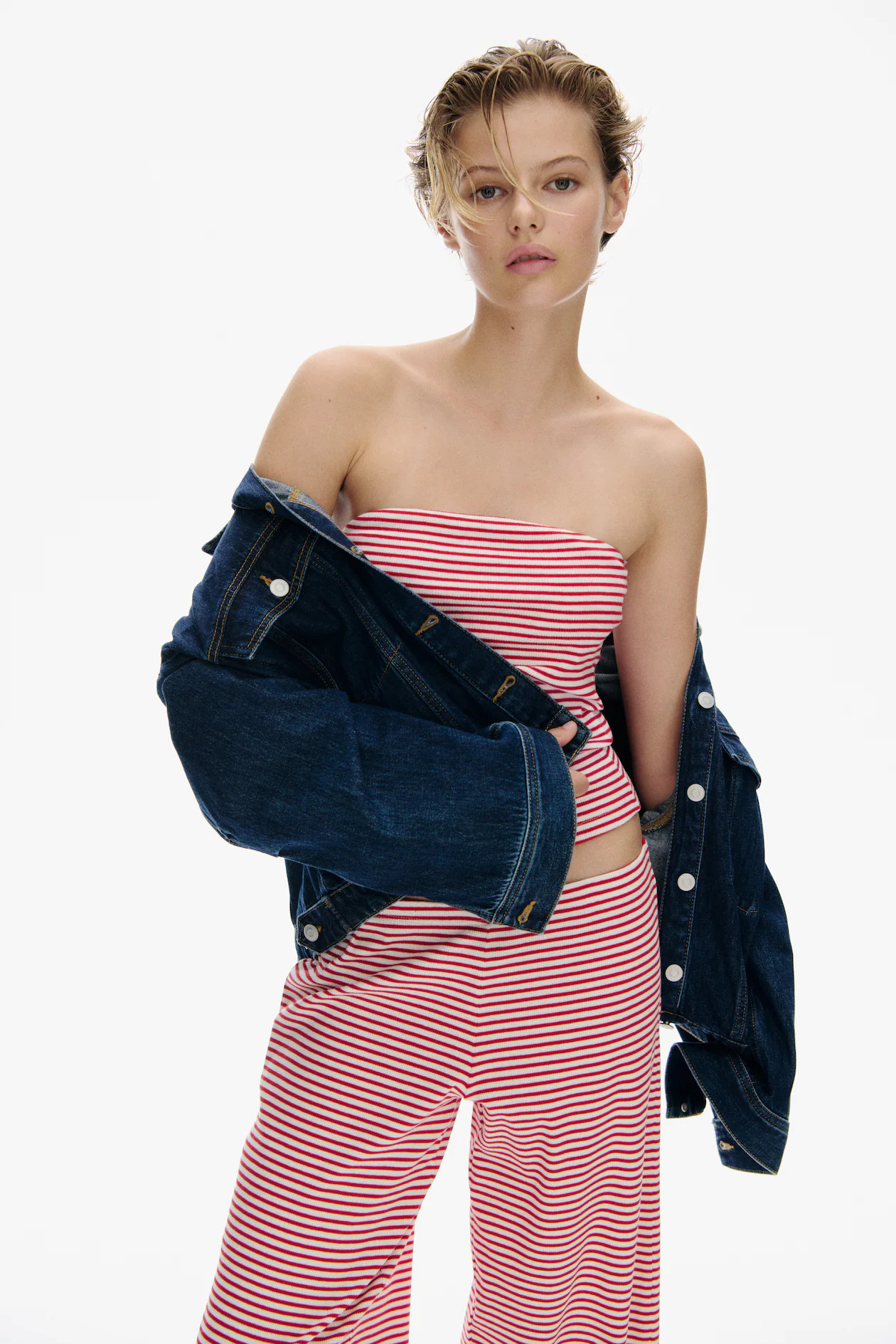 2-Piece Ribbed Top and Pants Set -  Red/white striped - Ladies | H&M US | H&M (US + CA)