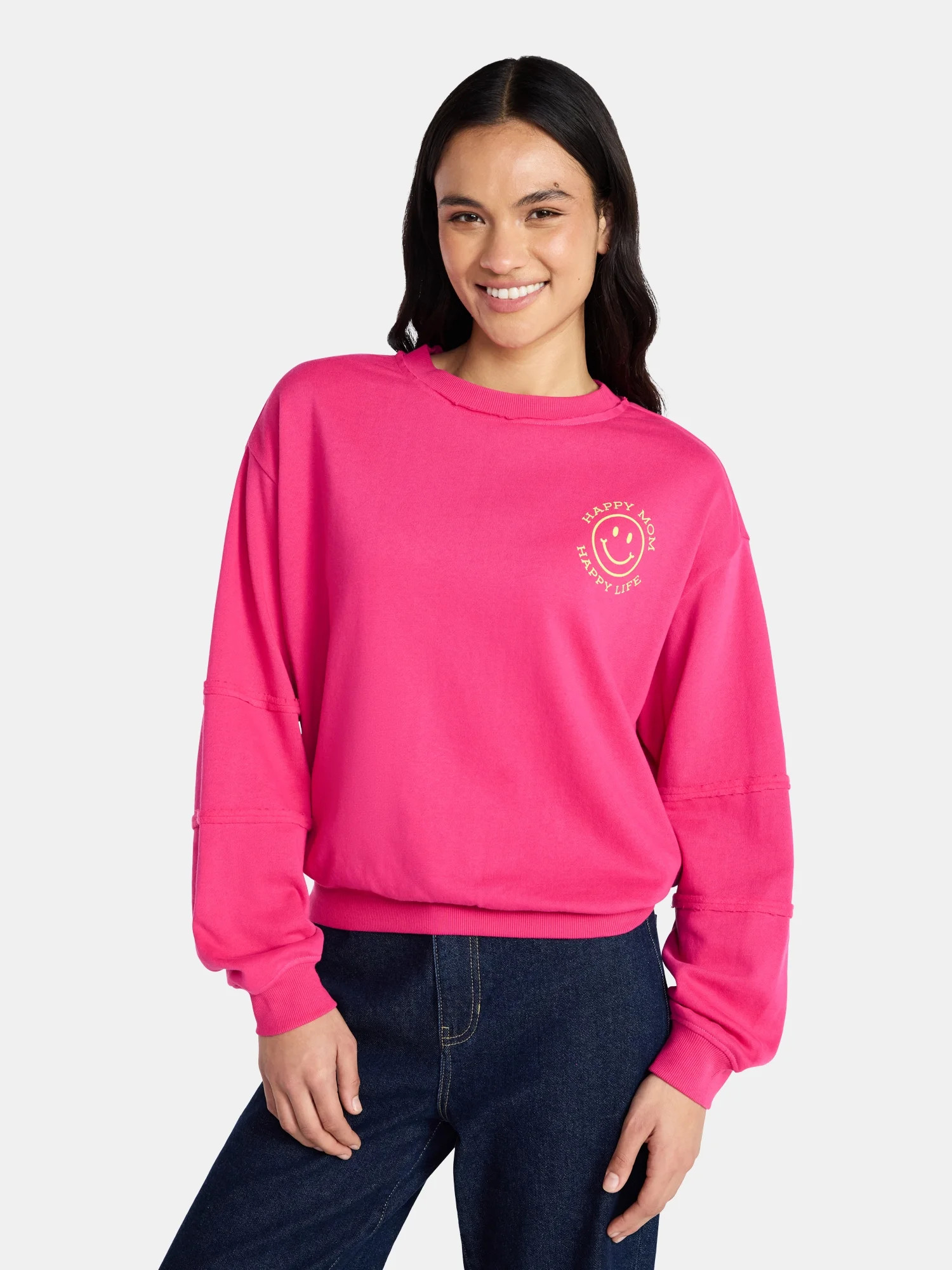Mother’s Day Women’s Happy Mom Smiley Graphic Sweatshirt from Way to Celebrate, Sizes S-XXXL | Walmart (US)