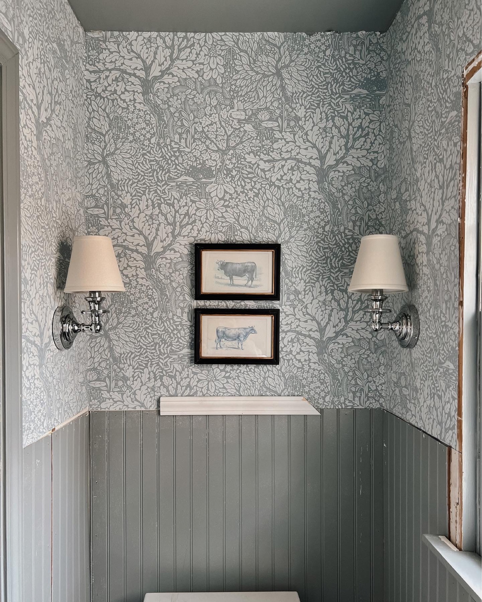 Celebrating a moment of progress. This bathroom design was stuck inside my head for months. I was so excited to bring character to our home these past couple weeks. I still have a few more details to go, but I am loving seeing my idea come to life 🤍

Next up: Chair rail, Window Trim, Mirror, Sink, Crown moulding, Final coat of paint 🪚