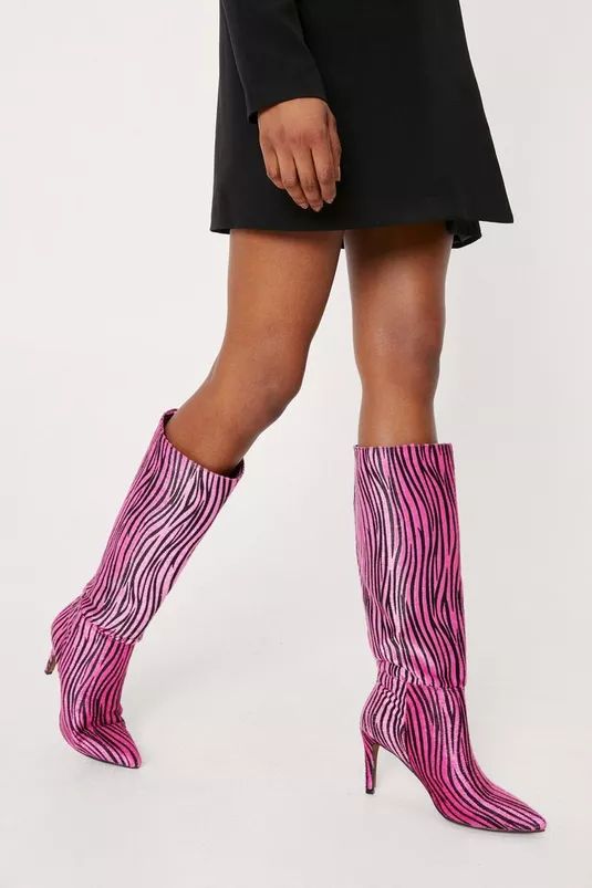 Faux Pony Zebra Print Knee High Boots | Nasty Gal (US)