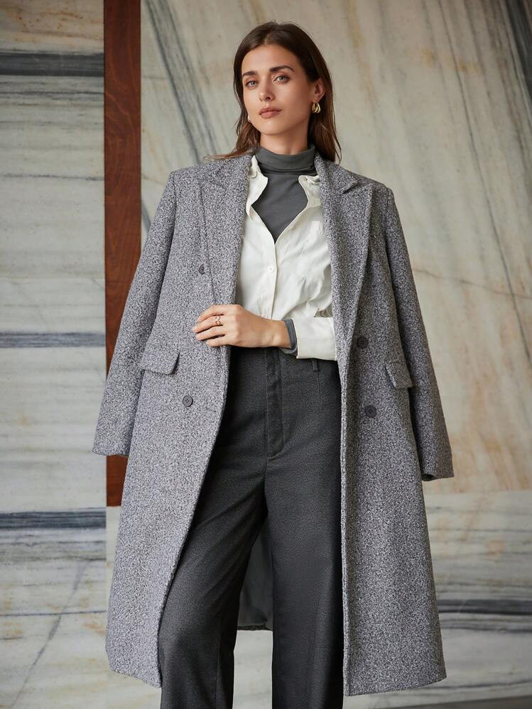 SHEIN Privé Oversized Faux Wool Mid-Length Multi-Button Coat Fall Cloth For Women | SHEIN