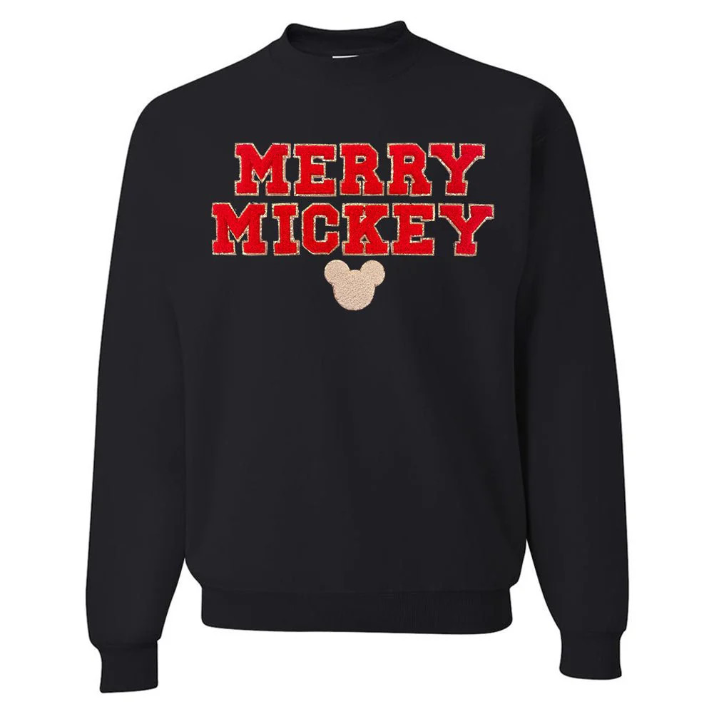 Merry Mickey Letter Patch Crewneck Sweatshirt | United Monograms