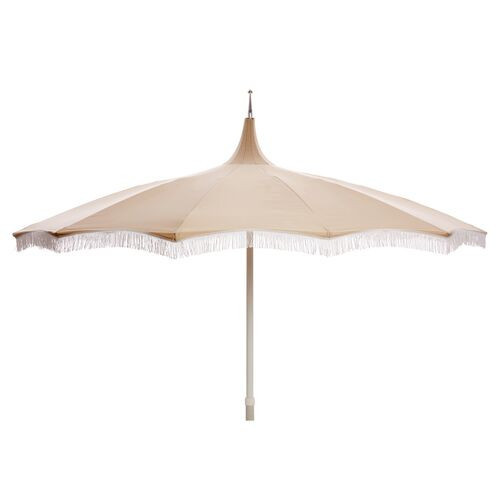 Ari Pagoda Fringe Patio Umbrella - Beige/White | One Kings Lane