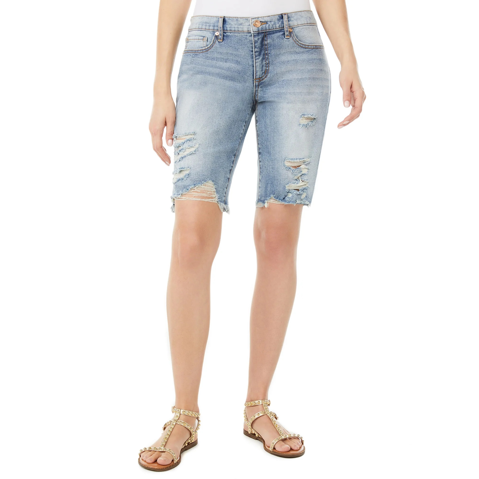 Scoop Women's Destructed Denim Bermuda Shorts | Walmart (US)