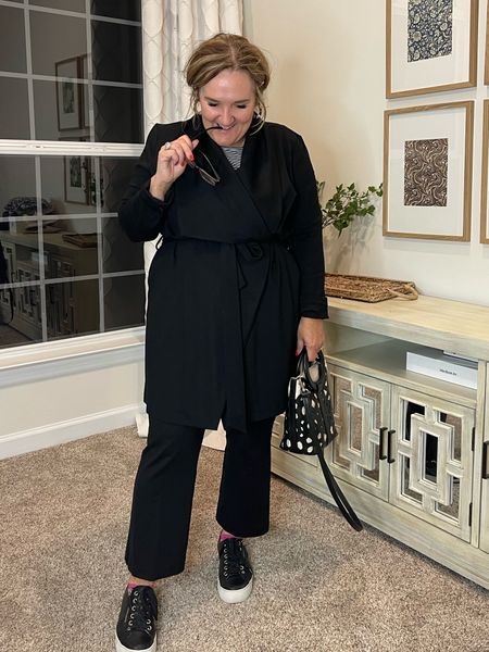 Easy casual early spring outfit. 

Ponte knit jacket/topper I’m wearing an XL. CODE NANETTE10 for 10% off

The perfect cropped black pant code LTKXSPANX 10% off

Sneakers code NAN10 10% off

#LTKFind #LTKworkwear #LTKsalealert