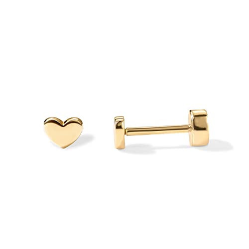 PAVOI 14K Gold Plated 925 Sterling Silver Post Pair of Flat Back Stud Earrings for Women | Heart Cartilage Helix Piercing | Amazon (US)