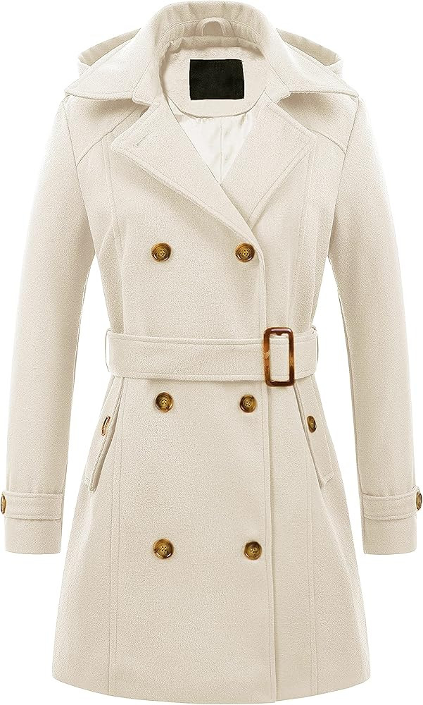 Chrisuno Women's Double Breasted Pea Coat Hooded Long Winter Trench Coat | Amazon (US)