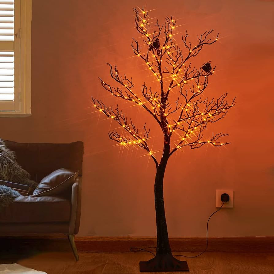 Hairui Lighted Halloween Tree with 150 Orange Fairy Lights 4FT, Spooky Black Tree Lights Plug in ... | Amazon (US)