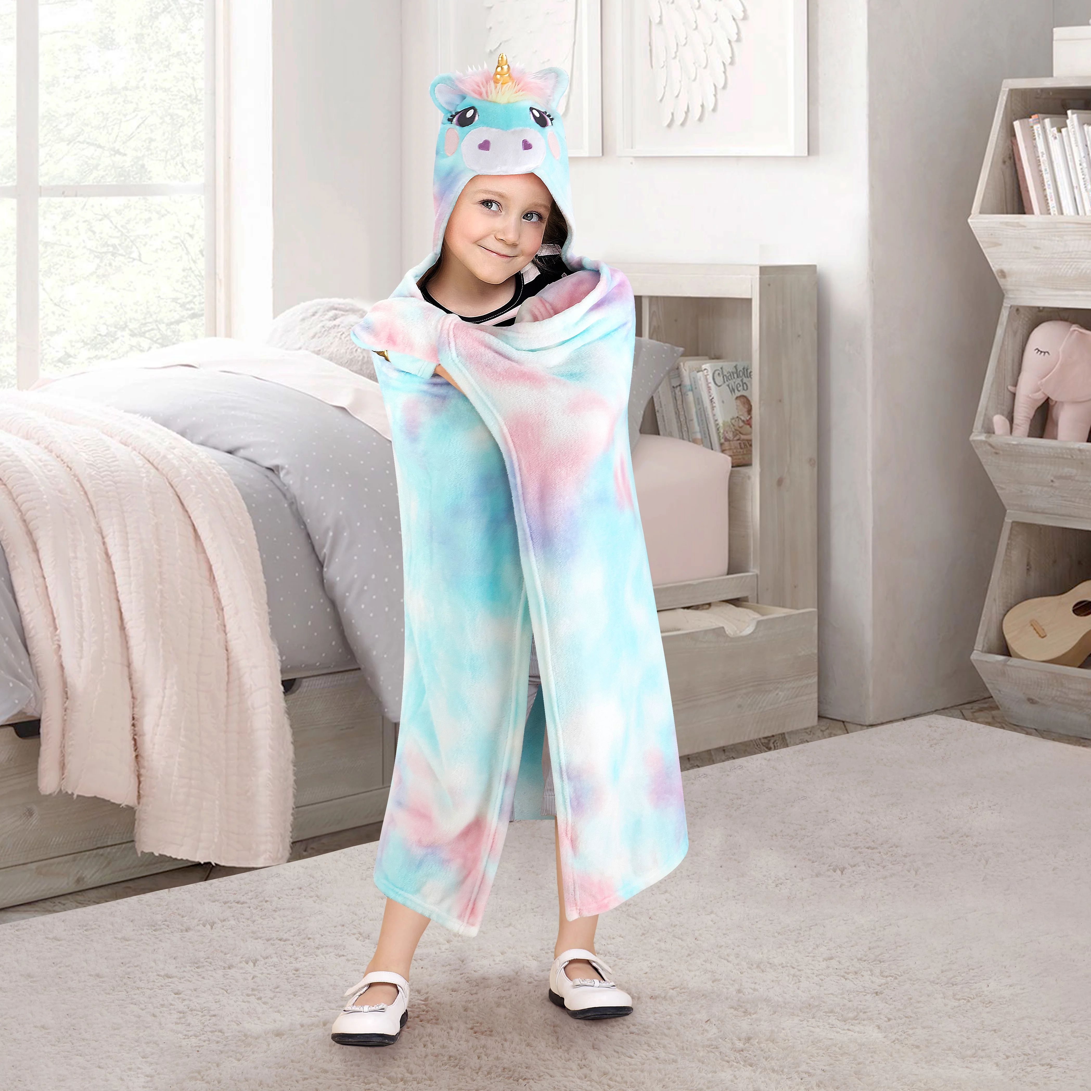 Your Zone Kids Hooded Super Soft Plush Unicorn Throw, 50" x 40", Multicolor, Polyester | Walmart (US)