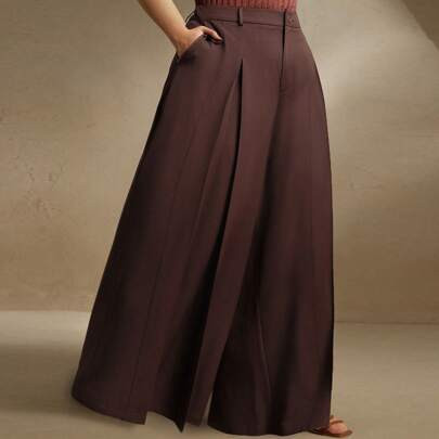 Women Plus Size Wide Leg Pants, Loose Casual Straight Style Business Trousers, Versatile For Autumn/Winter | SHEIN