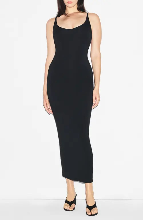 SKIMS Smooth Lounge Scoop Neck Long Dress in Obsidian at Nordstrom, Size 3X | Nordstrom