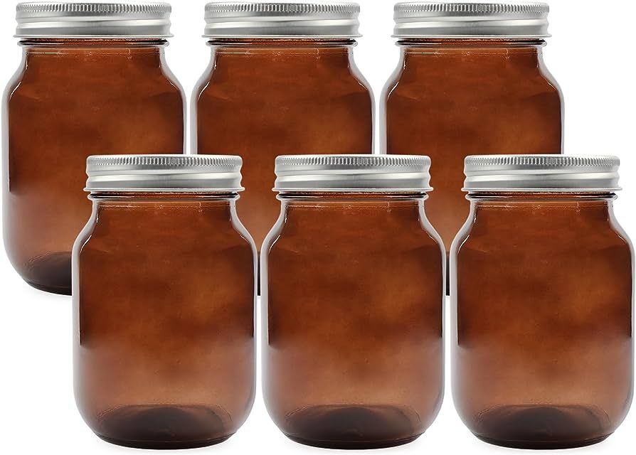 Cornucopia Amber Glass Mason Jars (6-Pack, Pint Size); 16oz Colored Glass Canning and Apothecary ... | Amazon (US)