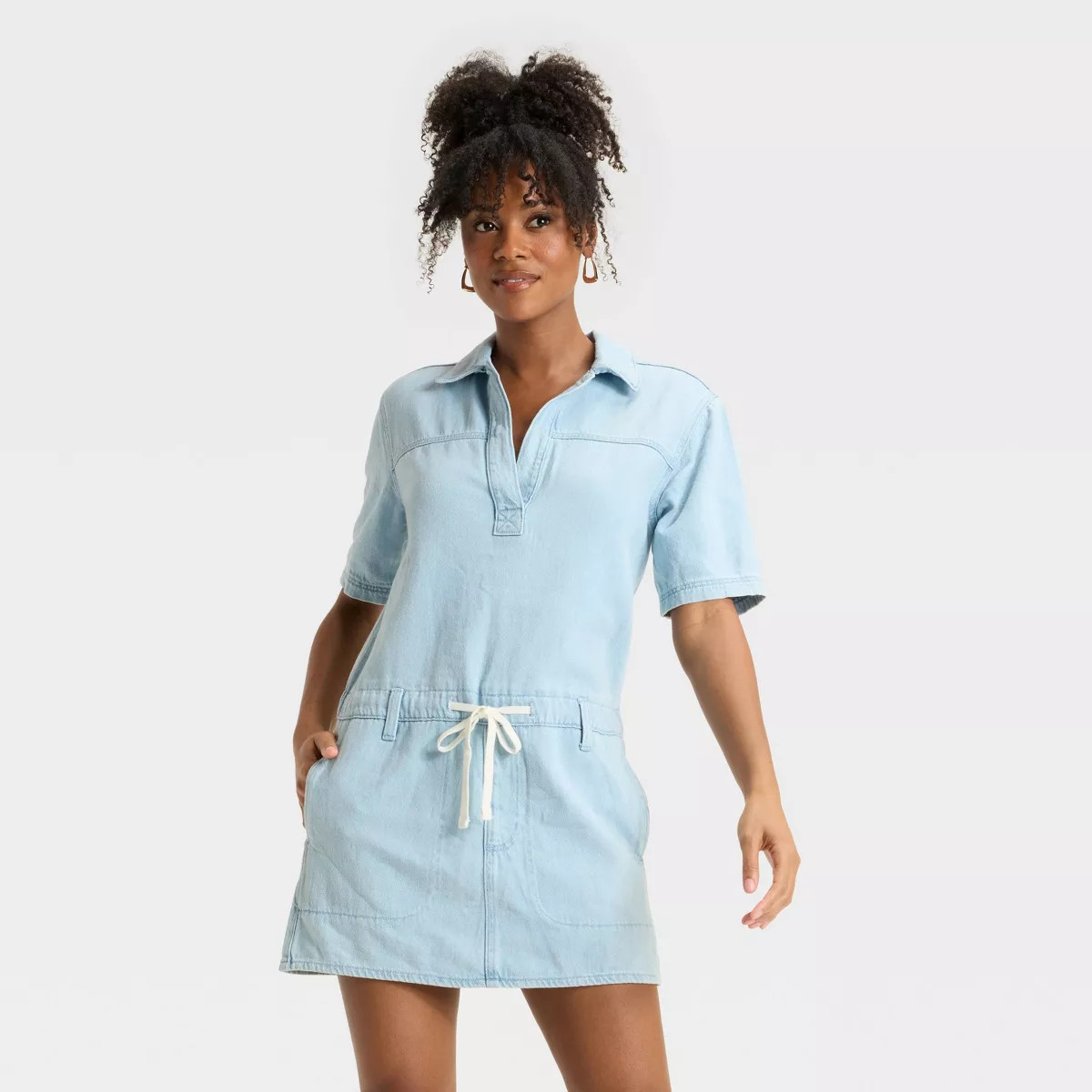 Women's Short Sleeve Drop Waist Drawstring Mini Dress - Universal Thread™ White M | Target