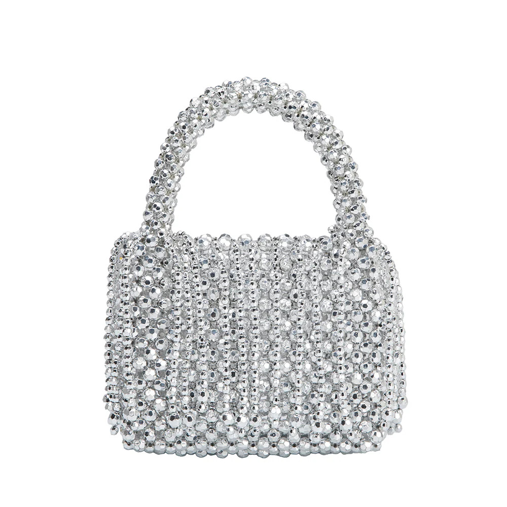 Silver Ryan Beaded Top Handle Bag | Melie Bianco | Melie Bianco