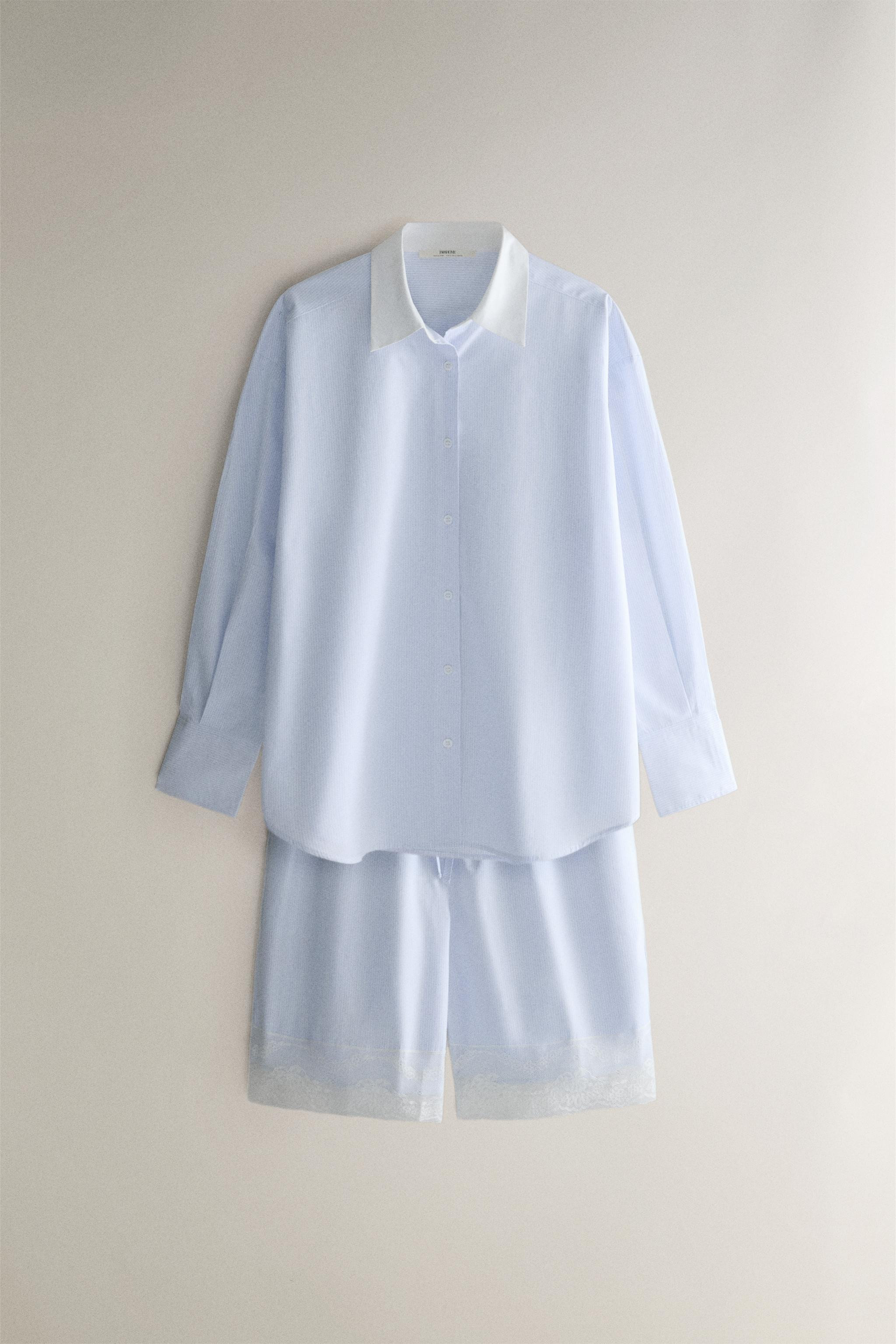 STRIPED LACE-TRIMMED SHORTS | Zara US
