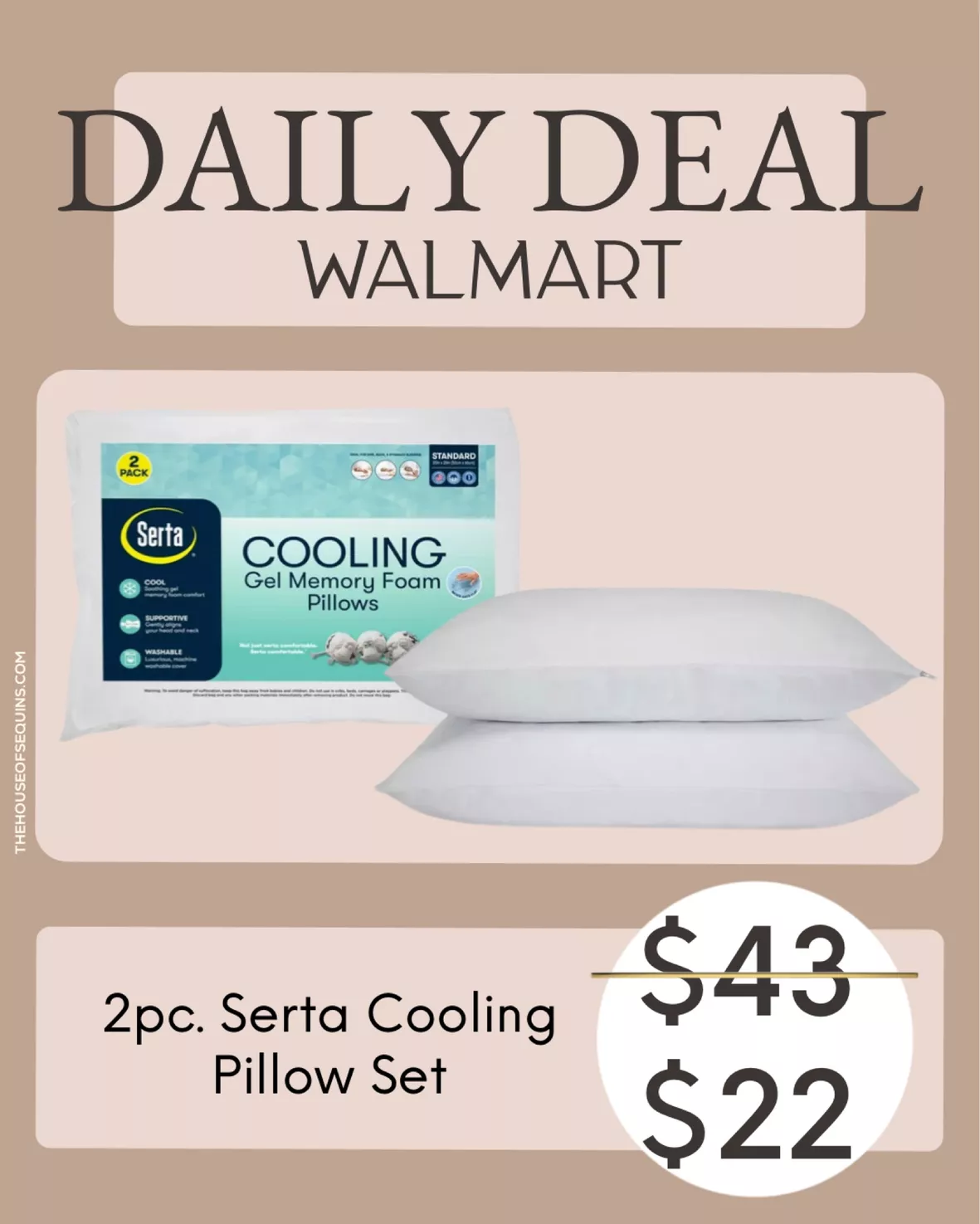 Serta Cooling Gel Memory Foam Bed Pillow, Set of 2 