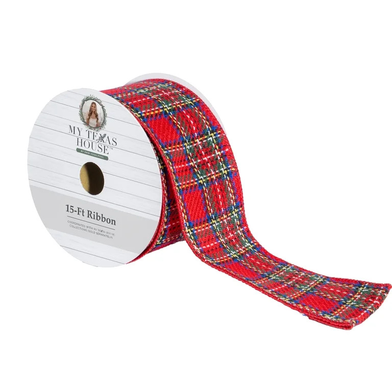 My Texas House Red Plaid Christmas Ribbon, 2.5" x 15' | Walmart (US)